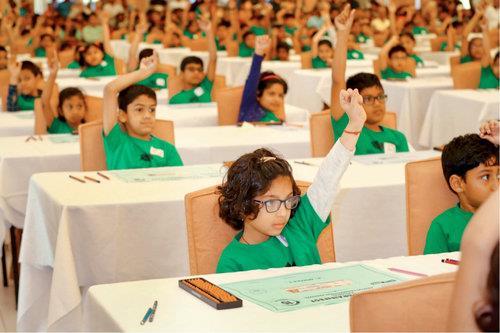 Child learning abacus